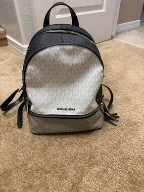 Michael Kors Ivory & Black MK Signature Mini Backpack